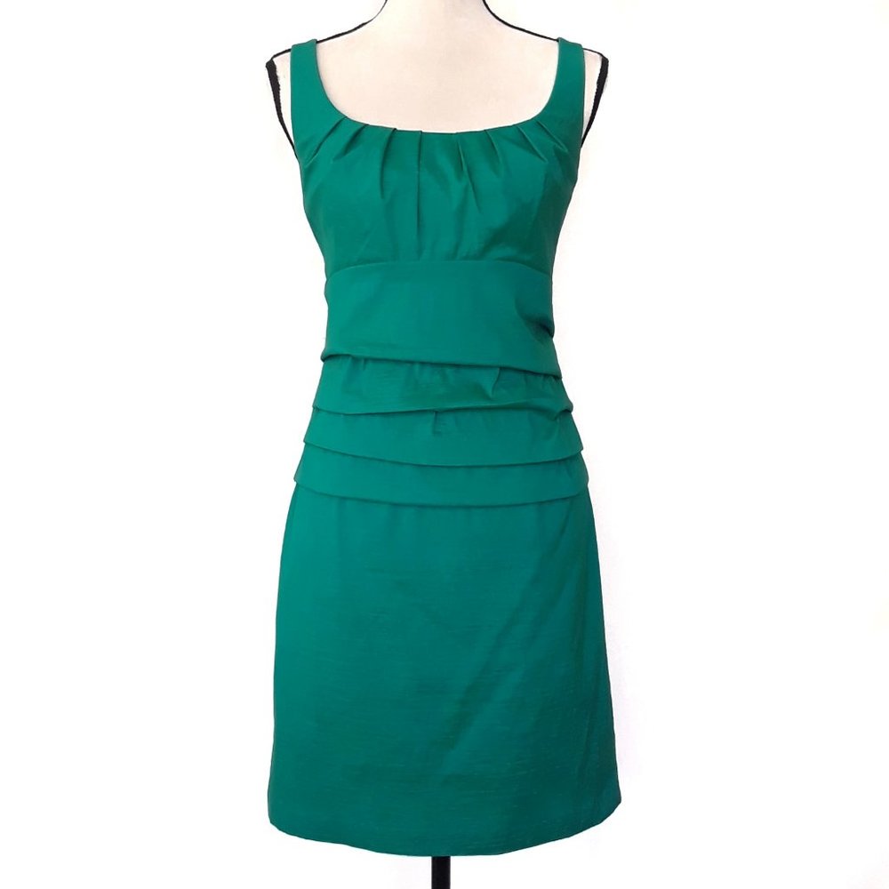 Vintage 1990s Green Ruched Sheath Sleeveless Cocktail Dress Size 10